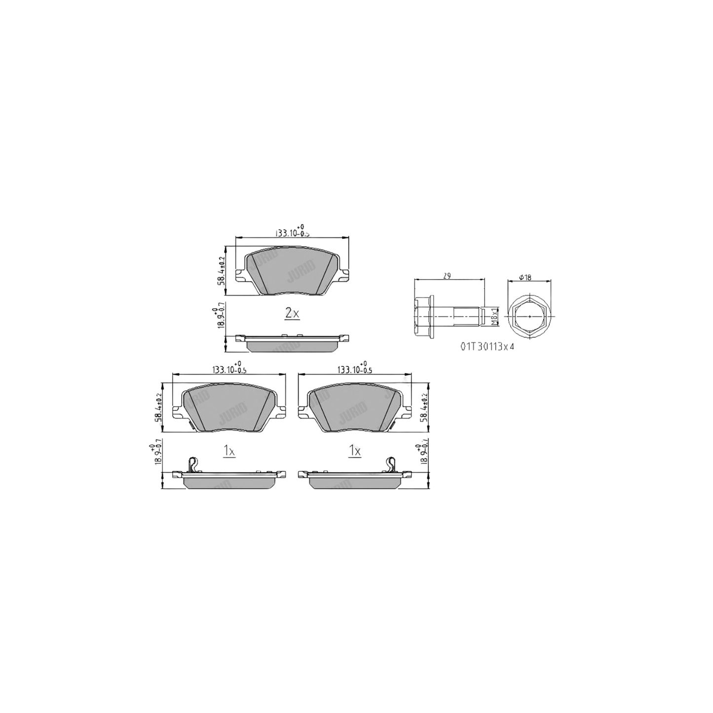 Kit 4 Pastiglie Freni Anteriori Jurid per Fiat Tipo Familiare / Tre Volumi / Hatchback