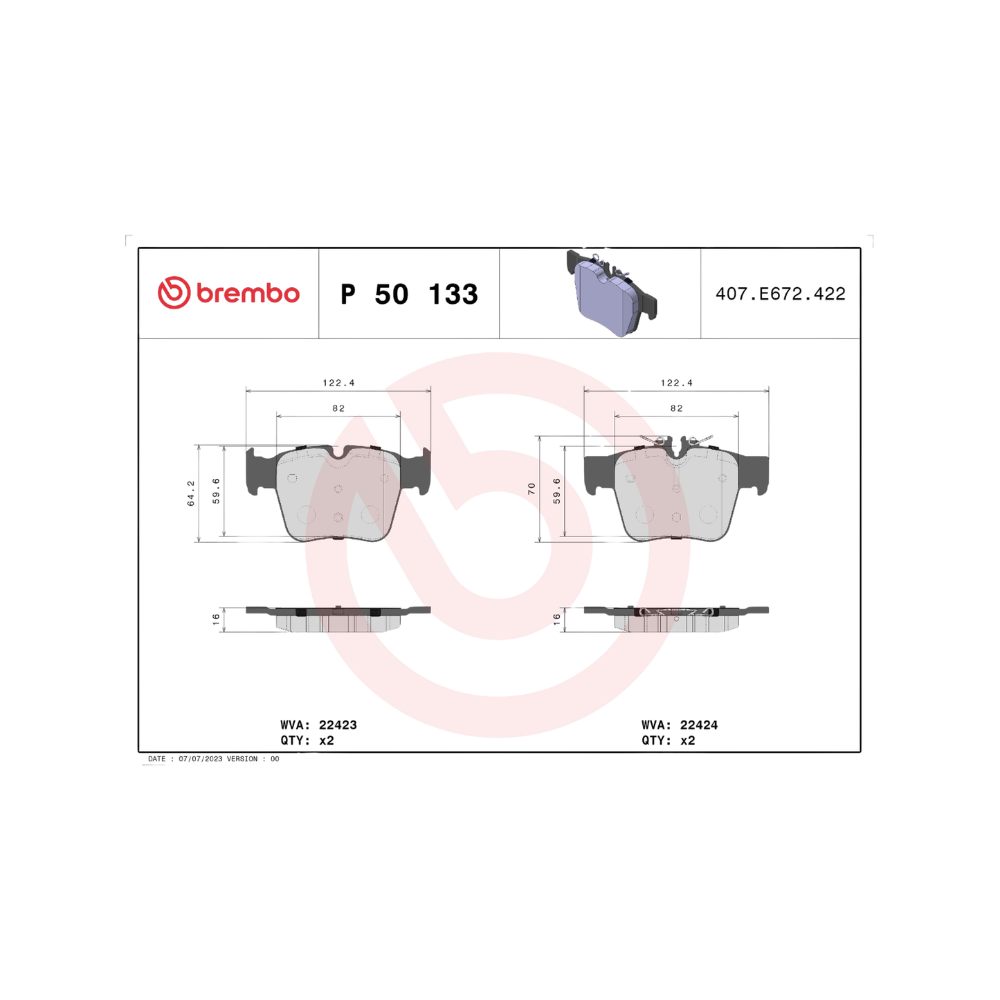 Kit 4 Pastiglie Freni Anteriori Brembo per Mercedes-Benz Classe C W205 / GLC X253 / GLC Coupé C253