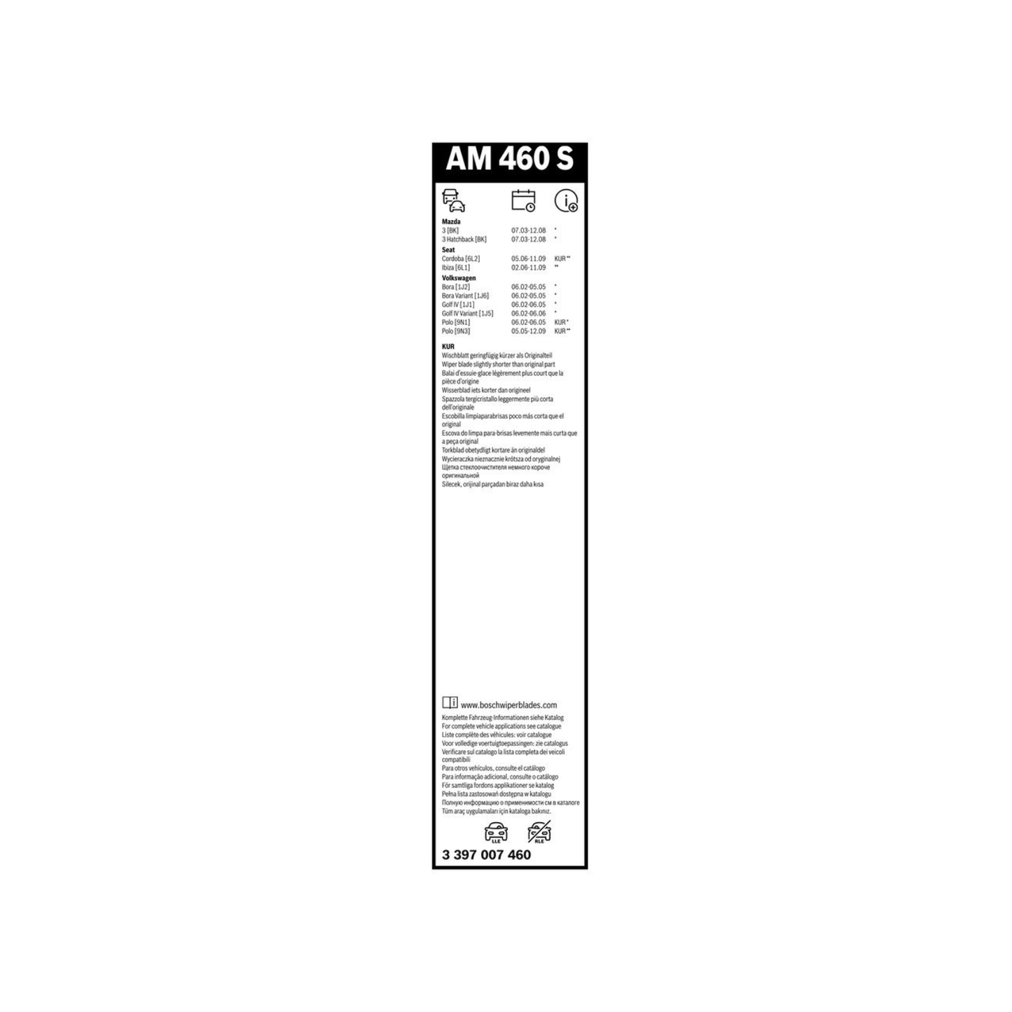 Spazzole Tergicristallo Anteriore Bosch Aero Twin (530mm) per Volkswagen Golf IV / Polo IV / Mazda 3 (BK)