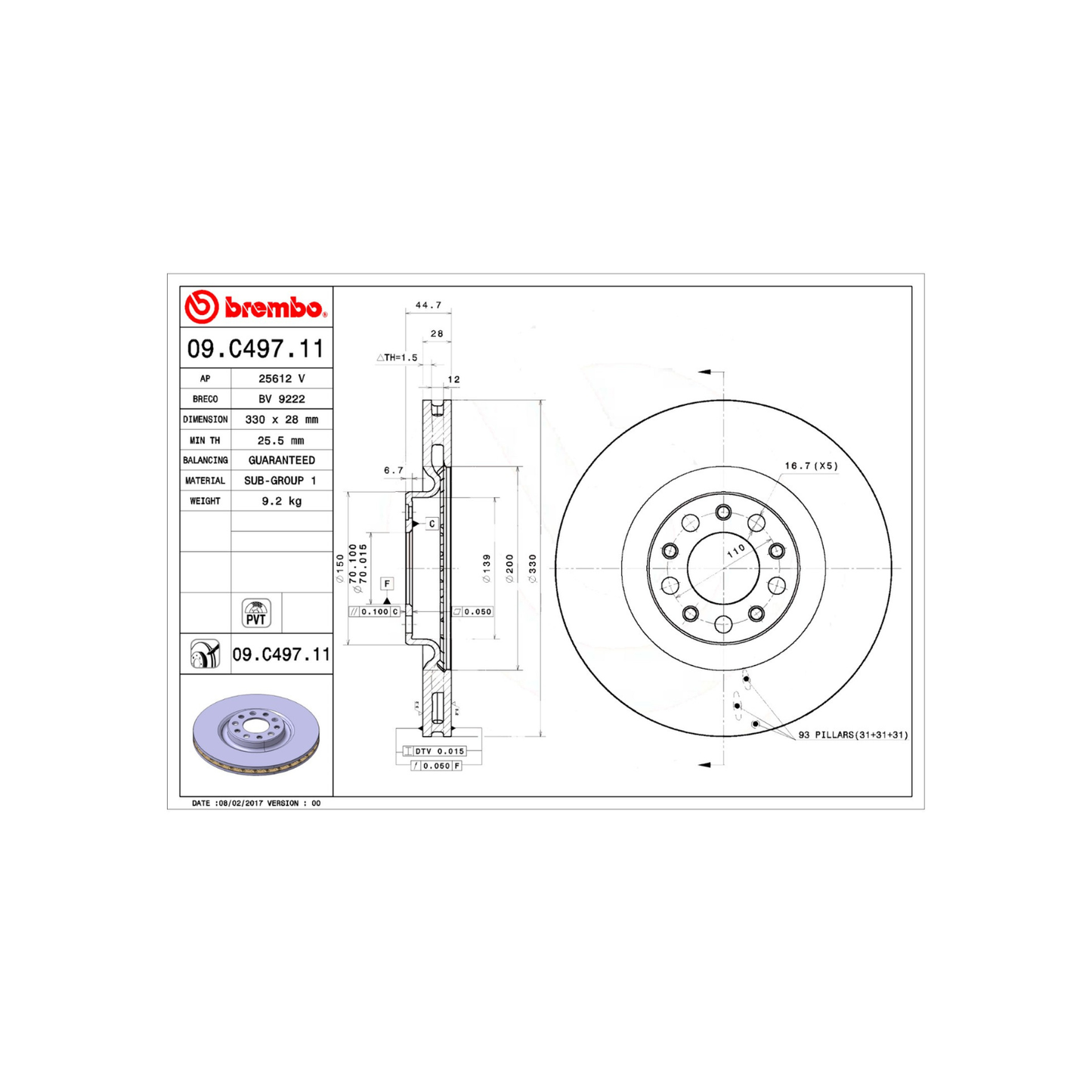 Kit Dischi Freni Anteriori Brembo per Alfa Romeo Stelvio / Giulia