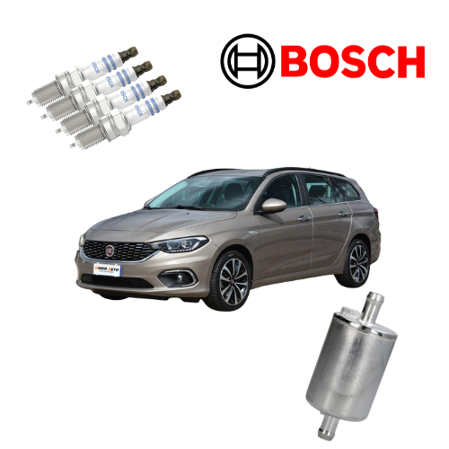 Kit 4 Candele Bosch + Filtro Gas GPL - Fiat Tipo 1.4 LPG 120CV (2018)