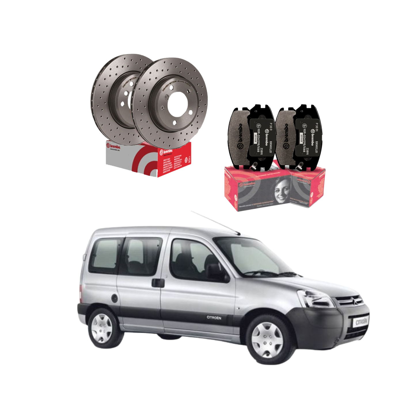 Dischi + Pasticche " Brembo " Anteriori e Posteriori Citroen Berlingo