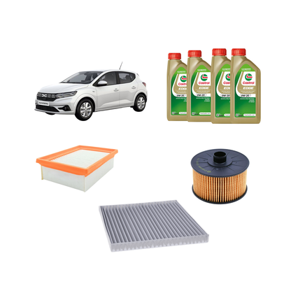 Kit Tagliando 3 Filtri + 4L Olio Castrol Edge 0W-20 per Dacia Sandero Streetway TCe ECO-G