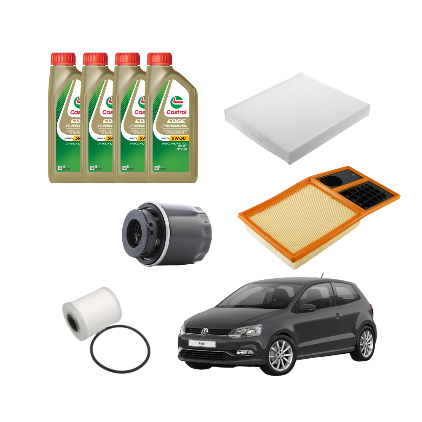 Kit Tagliando Volkswagen Polo VI 1.6 BiFuel | 4 Litri Olio Castrol 5W 30 + 4 Filtri