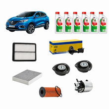 Kit Tagliando 4 Filtri + 6L Olio Motore Castrol 5W-30 GTX RN17 + Kit Ammortizzatori Anteriori Magneti Marelli + Supporti per Renault Kadjar 1.5