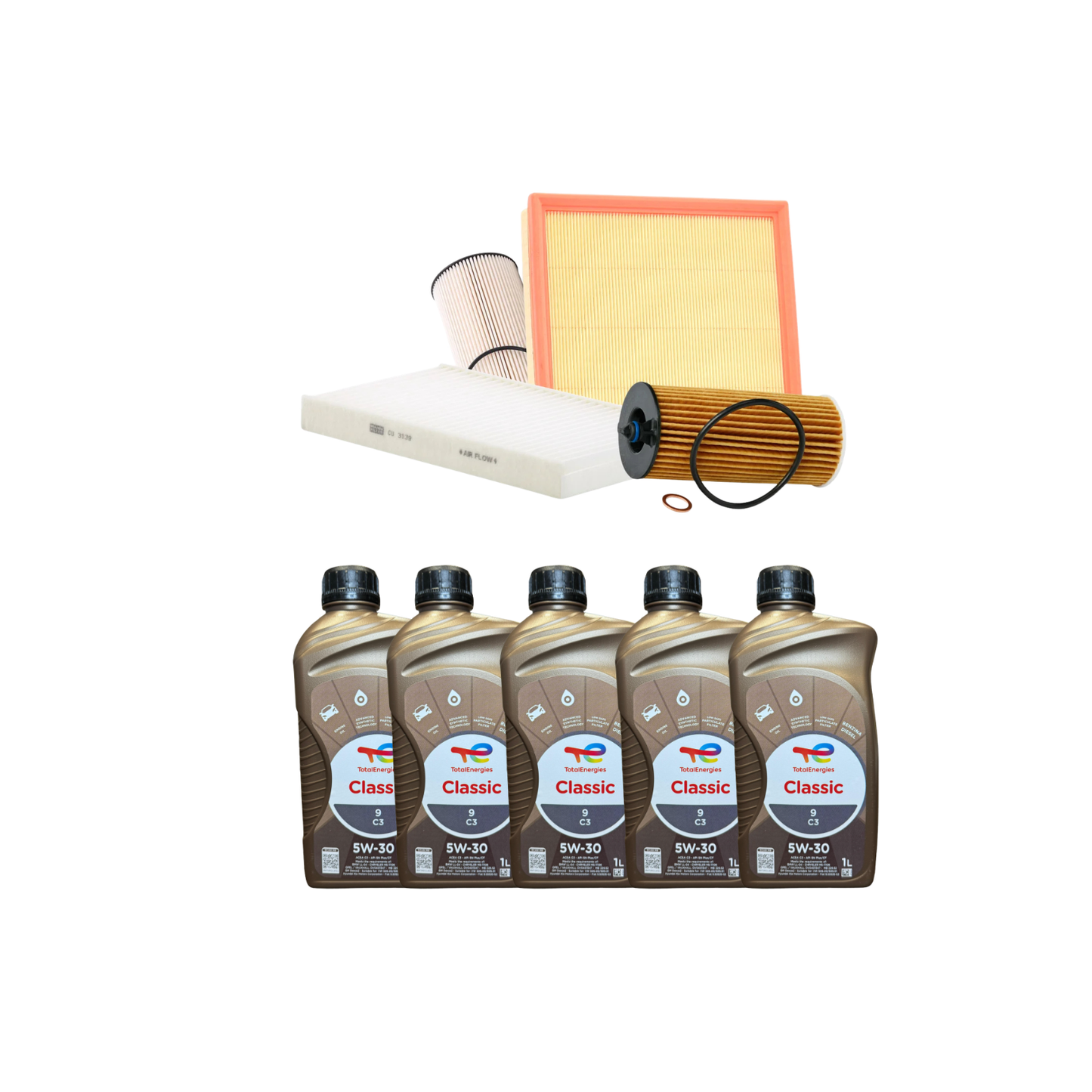 Kit Tagliando - 5 Litri Olio Total 5W 30 + 4 Filtri