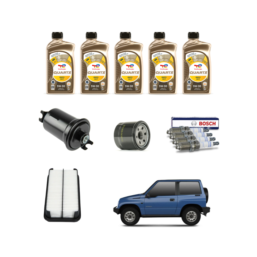 Kit Tagliando Suzuki Vitara I 1.6 | 5 Litri Olio + 3 Filtri + 4 Candele Bosch