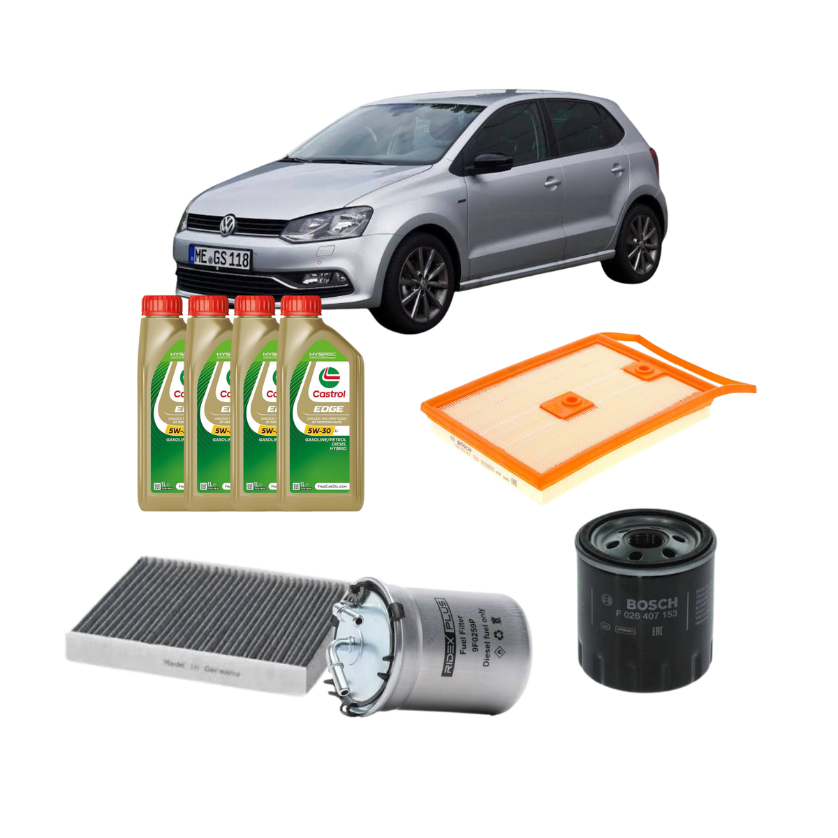 Kit Tagliando Volkswagen Polo V 1.4 TDI – Castrol 5W-30 LL 4L + 4 Filtri