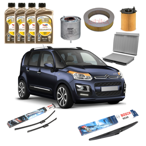 Kit Tagliando Completo Citroën C3 Picasso 1.6 HDi 109cv — Total RCP 5W30 4L + 4 Filtri + Spazzole Bosch