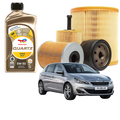 Kit Tagliando Completo Total 5W-30 RCP Ineo 4L + 4 Filtri Mann | Peugeot 308 II