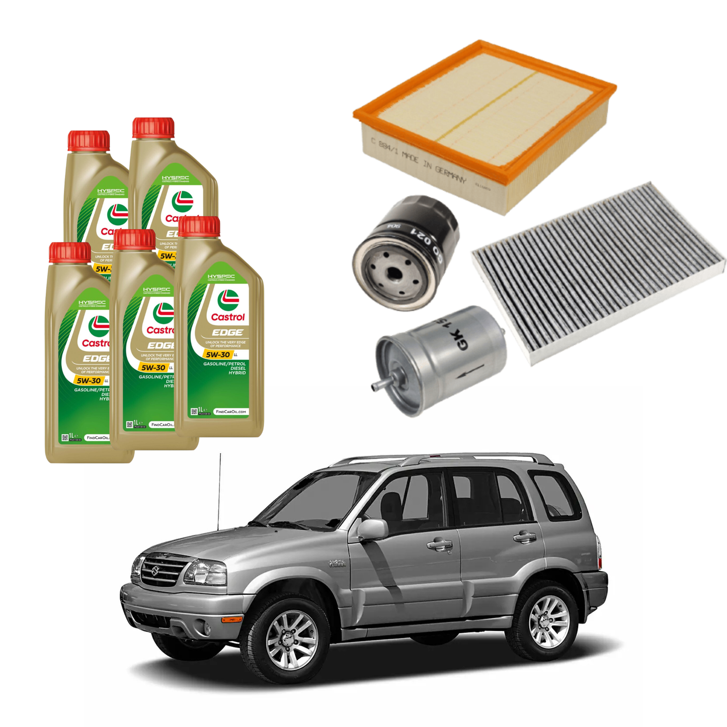Kit Tagliando Suzuki Grand Vitara II 1.9 DDiS - 5 Litri Olio Castrol 5W 30 + 4 Filtri