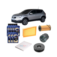 Kit tagliando Nissan Qashqai J10 con 4 filtri, olio ELF 5W-30 8L e puleggia albero motore