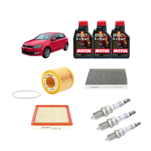 Kit Tagliando 3 Filtri Bosch + 3 candele bosch + 3L Olio Motul 5W-30 X-Clean per Polo 1.2