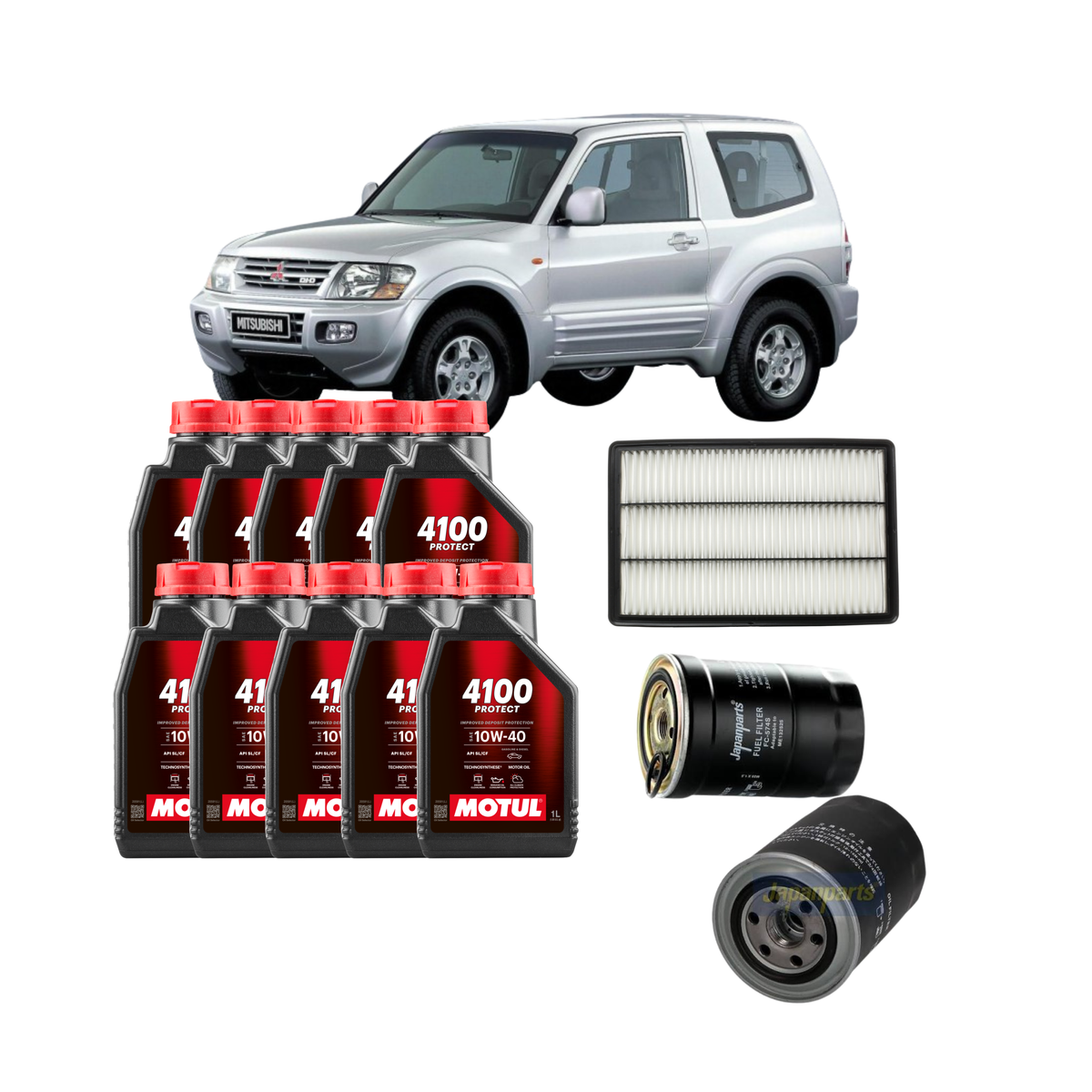Kit Tagliando Mitsubishi Pajero IV – Motul 10W-40 10L + 3 Filtri