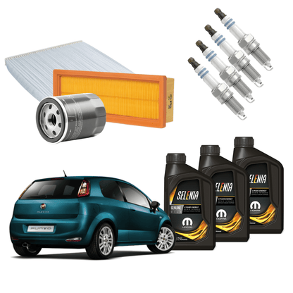 Kit Tagliando Fiat Grande Punto 1.2 - 3L Olio Selenia 5W-40 + 4 Candele Bosch + 3 Filtri