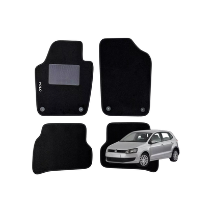 Set 4 Tappeti Auto in Tessuto Nero – Volkswagen Polo con Scritta “Polo” Ricamata