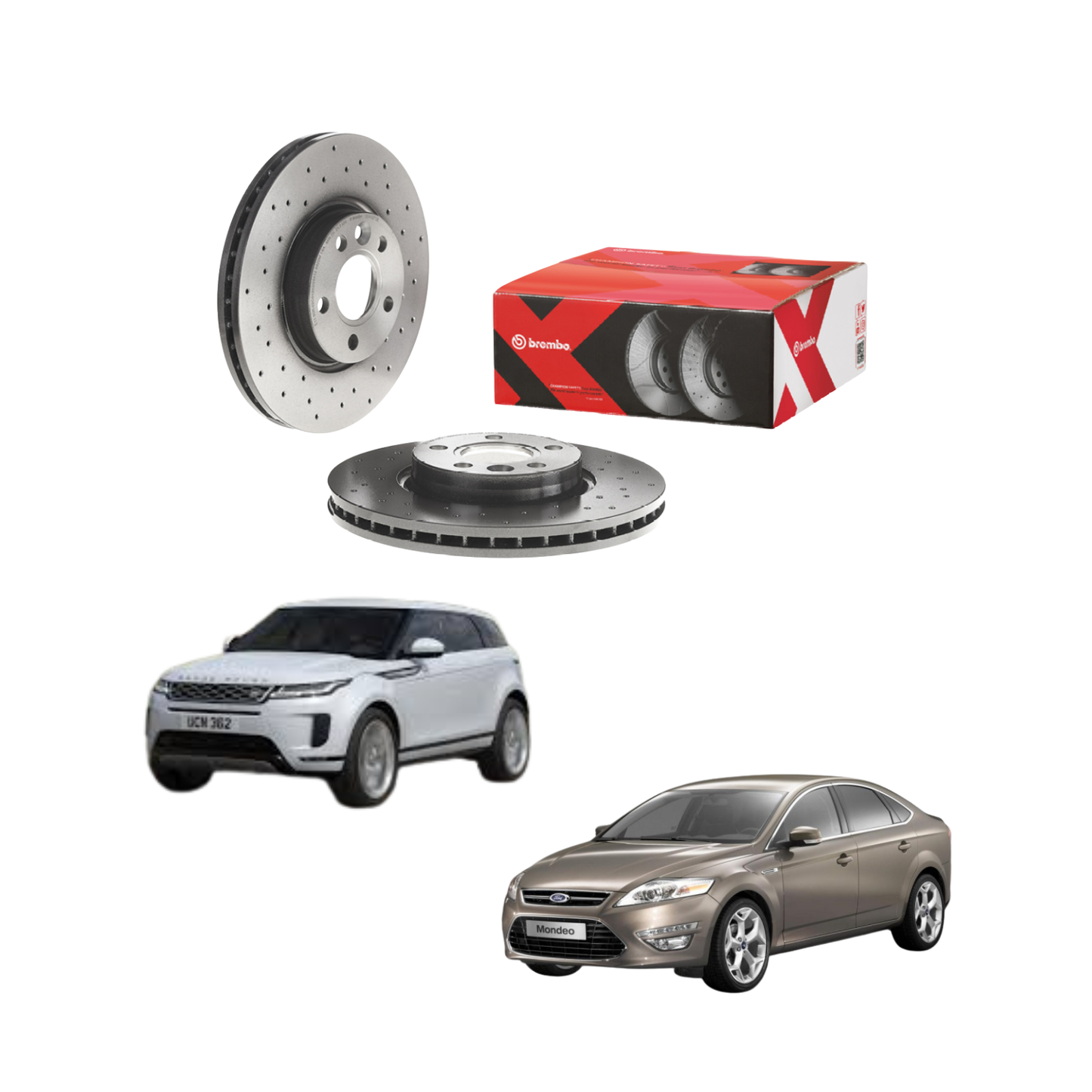 Kit Dischi Forati Freni Anteriori Brembo per Ford Mondeo IV / Galaxy II / S-Max / Range Rover Evoque / Volvo S60 II / Volvo V60 I