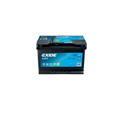 Batteria Auto AGM Start & Stop 62Ah – Polo Positivo DX 680A – Exide EK620 / EK600