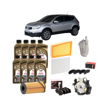 Kit Tagliando 4 Filtri + 8L Olio Total 5W-40 + Pastiglie Brembo Ant/Post + Sensore | Nissan Qashqai J10 2.0