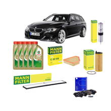 Kit Tagliando BMW Serie 3 E91 Touring: 4 Filtri MANN-FILTER + 5 L Castrol 0W-30 + Pastiglie Anteriori ATE