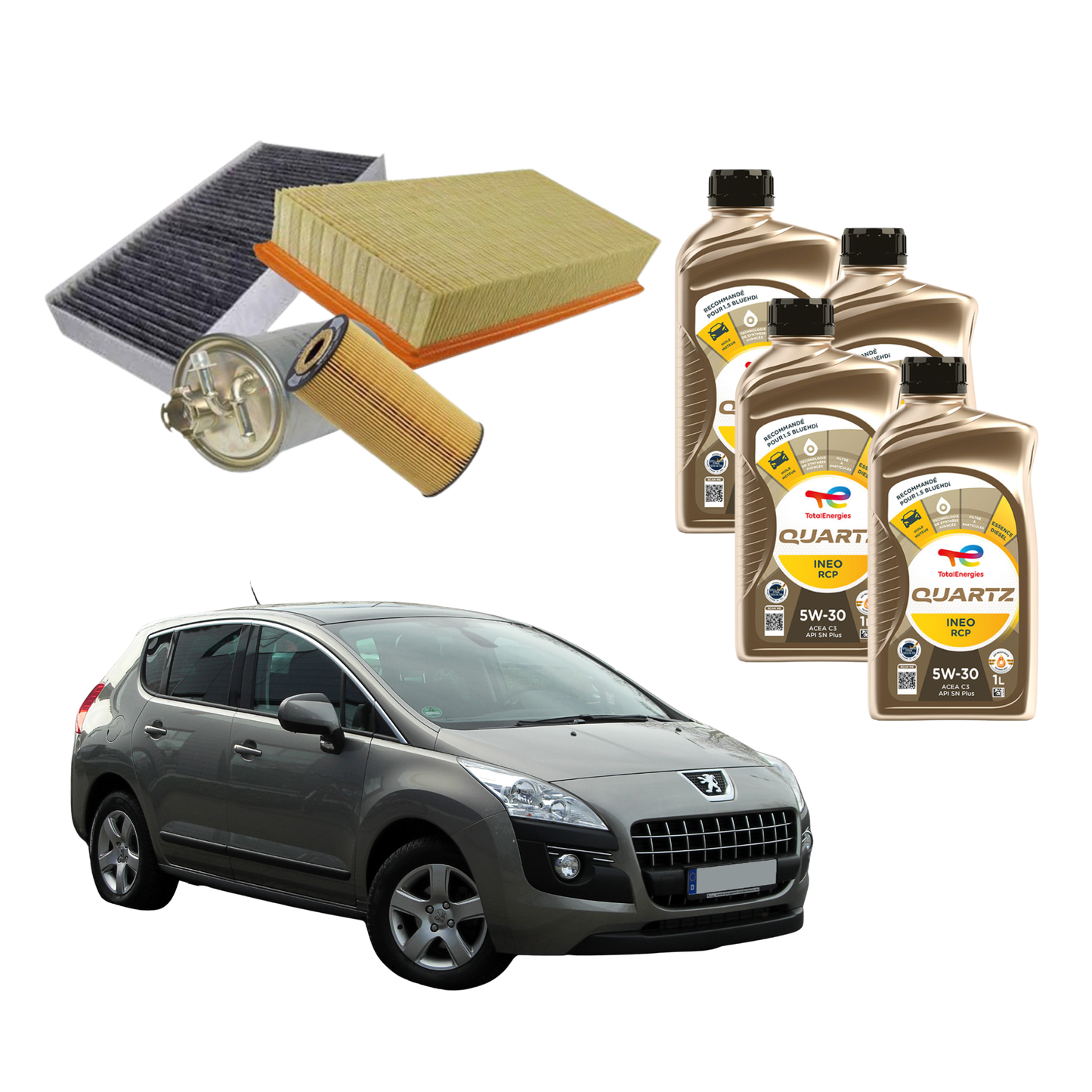 Kit Tagliando Peugeot 3008 I serie ( 2009 - 2016 ) 1.6 HDi | 4 Litri Olio Total Quarz 5W 30 + 4 Filtri