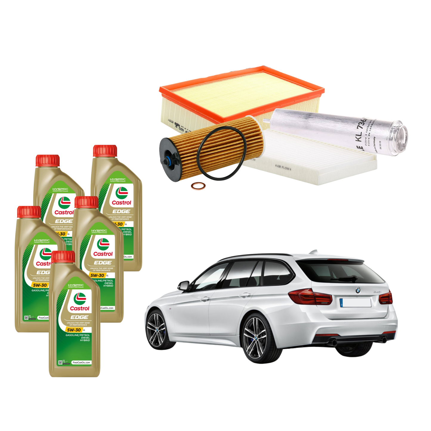 Kit Tagliando BMW serie 3 - 318d | 5 Litri Olio Castrol 5W 30 + 4 Filtri