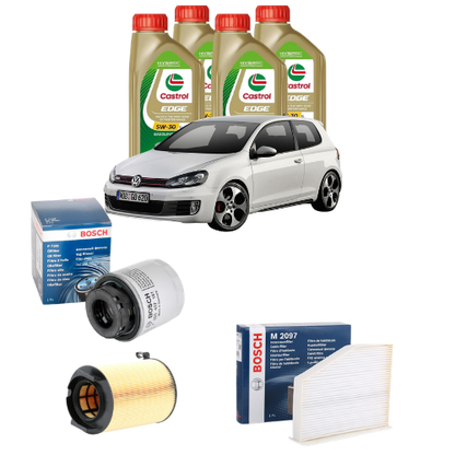 Kit Tagliando VW Golf VI 1.4 TSI Benzina 2009 – Filtri Bosch + 4L Castrol 5W-30 LL + Pastiglie Brembo