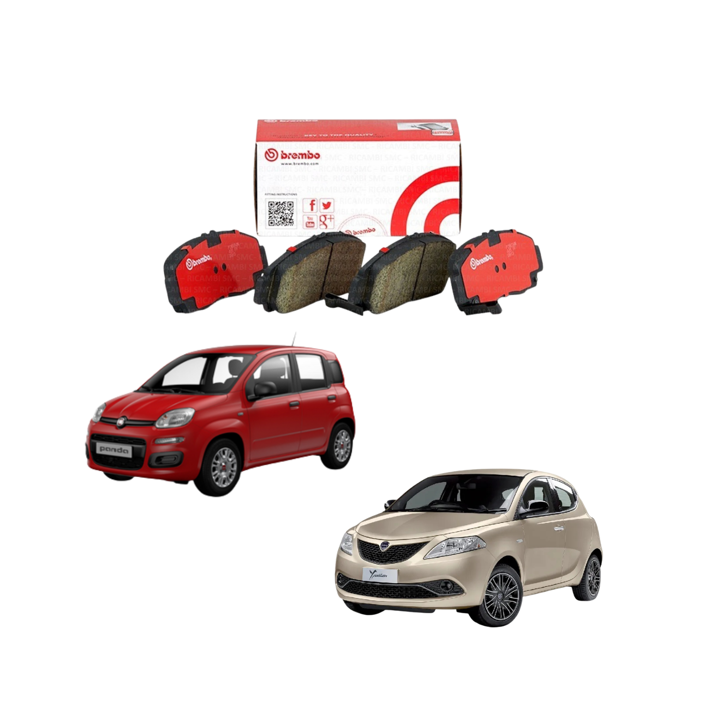 Kit 4 Pastiglie Freni Anteriori Brembo per Fiat Panda 312 / Panda Van / 500 / 500C / 500E / Lancia Ypsilon