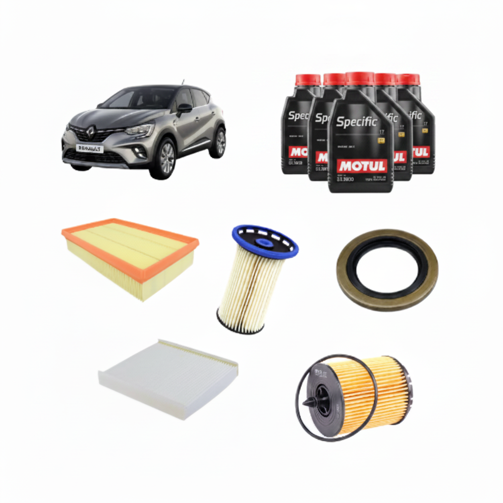 Kit Tagliando 4 Filtri + 5L Olio Motul 5W-30 Specific + Anello Tappo Scarico Olio per Renault Captur I Serie