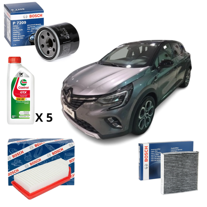 Kit Tagliando Renault Captur II 2019 E-Tech – 3 Filtri Bosch + Olio Castrol GTX 5W-30 RN17 5L