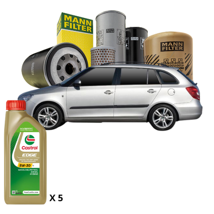 Kit 4 Filtri Mann + 5 litri olio Castrol LL  – Skoda Fabia II Combi 1.6 2014
