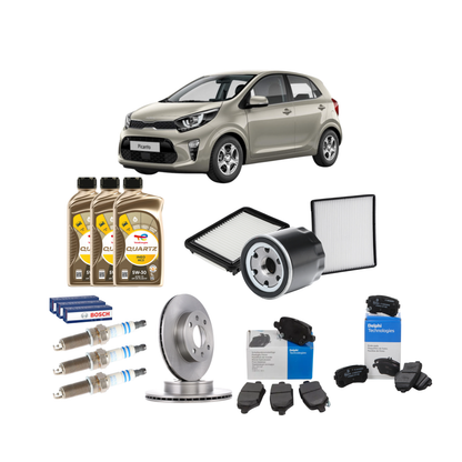 Kit Tagliando e Freni Kia Picanto II: 3 Filtri + 3 Candele Bosch + 3 L Total 5W-30 MC3 + Dischi Xenergy + Pastiglie Delphi