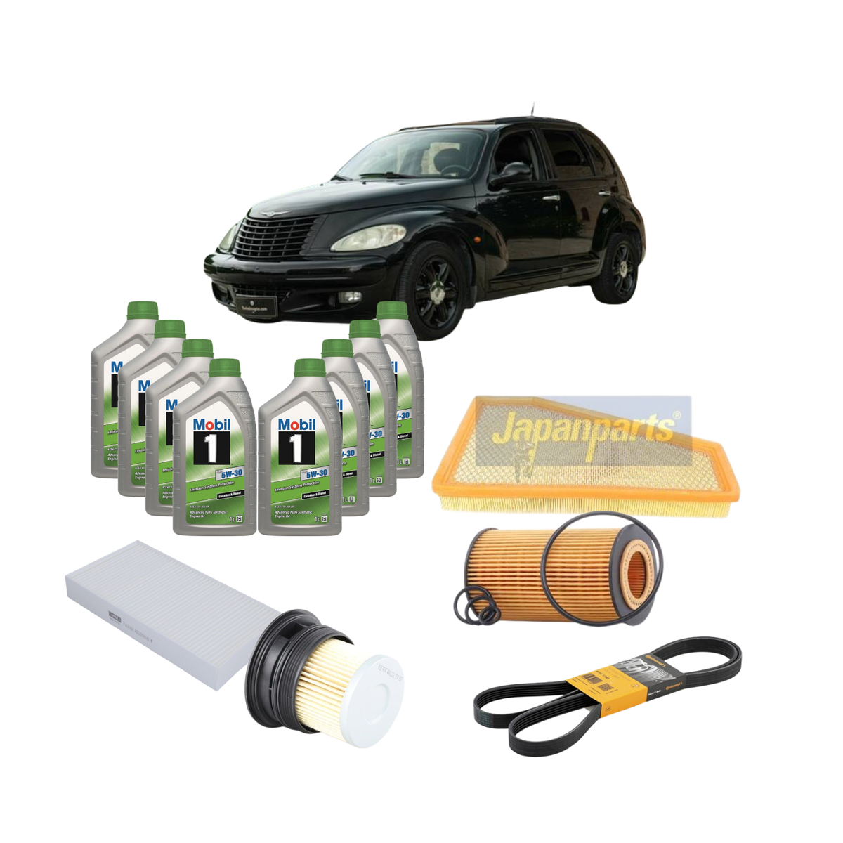 Kit Tagliando 4 Filtri + 8L Olio Mobil 1 5W-30 + Cinghia Servizi Contitech Chrysler PT Cruiser
