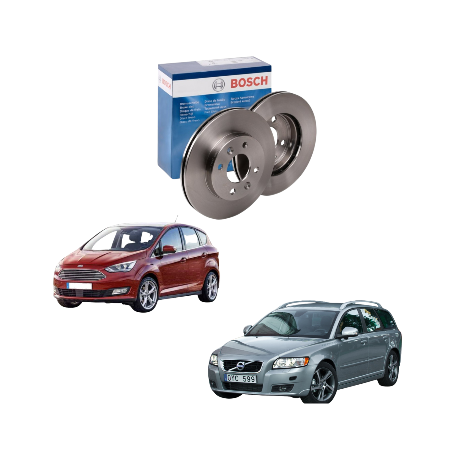 Kit Dischi Freni Anteriori Bosch per Ford C-Max / Focus I / II / III / Grand C-Max / Volvo V50 / S40 II / C30