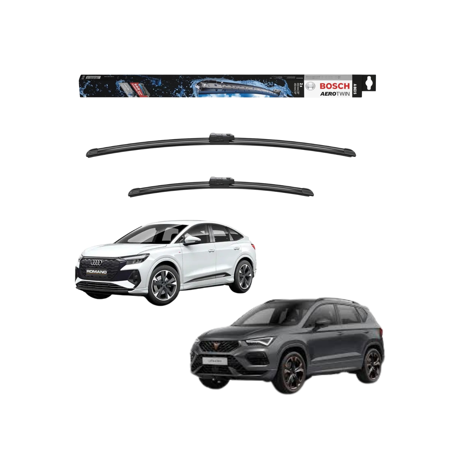 Spazzole Tergicristallo Anteriori Bosch Aero Twin (650mm) per Alfa Romeo Stelvio / Audi A1 Allstreet / A3 / Q4 e-tron Sportback / Cupra Ateca (KH7)