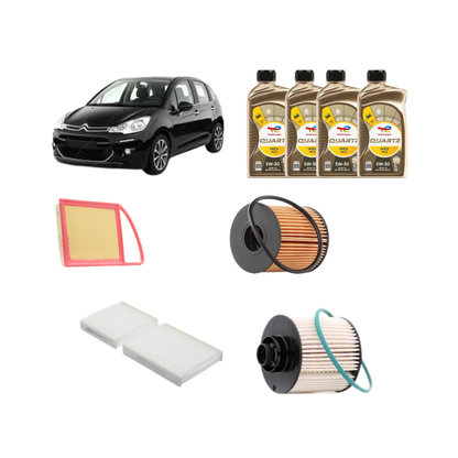 Kit Tagliando 4 Filtri + 4L Olio Total 5W-30 MC3 per Citroën C3 II