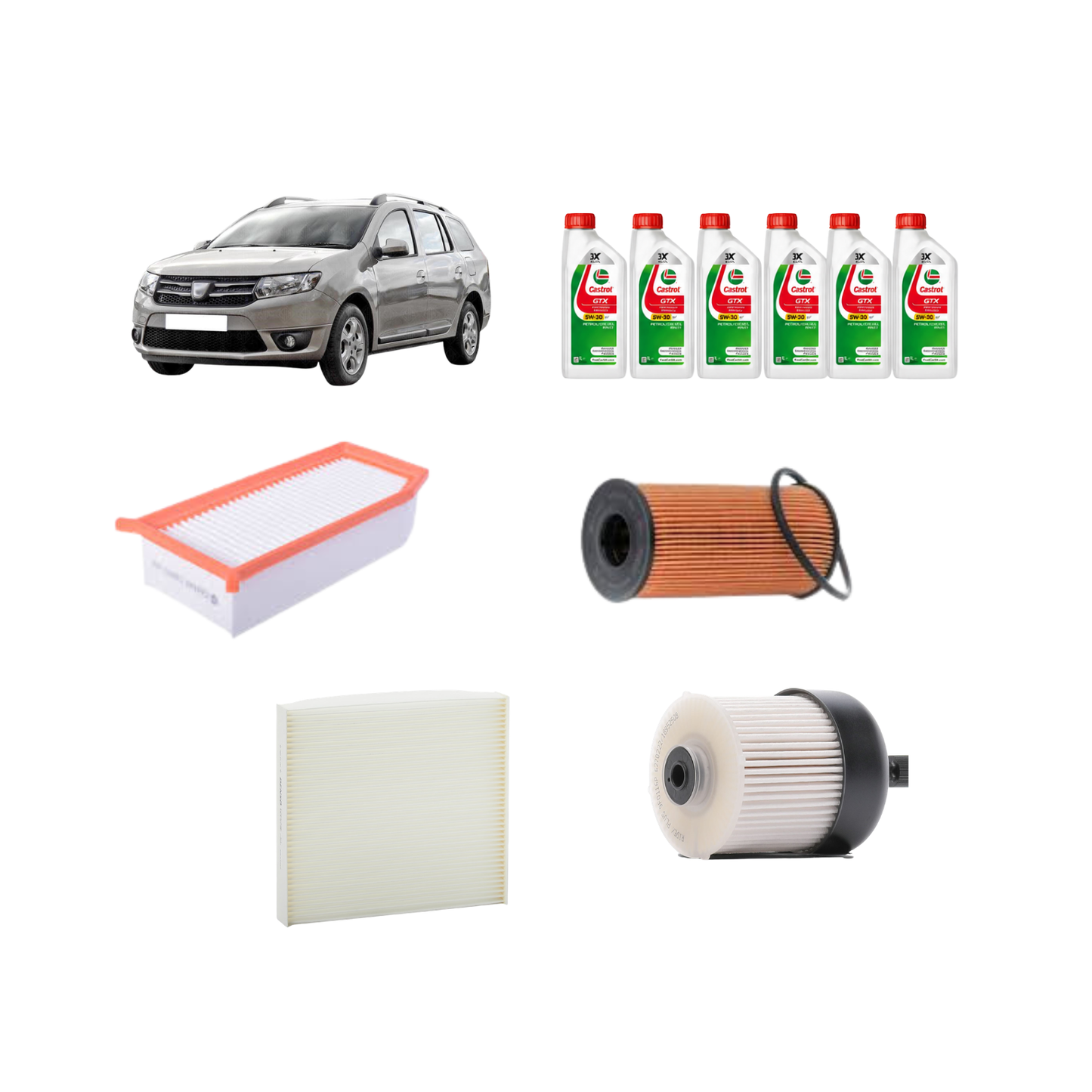 Kit Tagliando 4 Filtri + 6L Olio Castrol GTX 5W-30 (RN17) per Dacia Logan MCV II