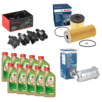 Kit Tagliando 10L Castrol 5W-30 LL + 2 Filtri Olio Bosch + Filtro Carburante Bosch + Pastiglie Anteriori Brembo
