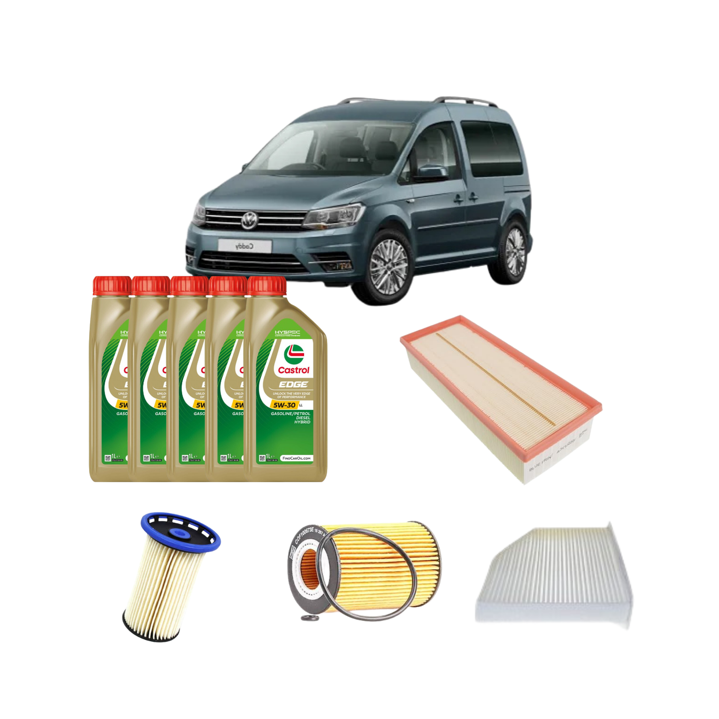 Kit Tagliando 4 Filtri + Olio Castrol Edge 5W-30 5L – Volkswagen Caddy IV 2.0 TDI (2018)
