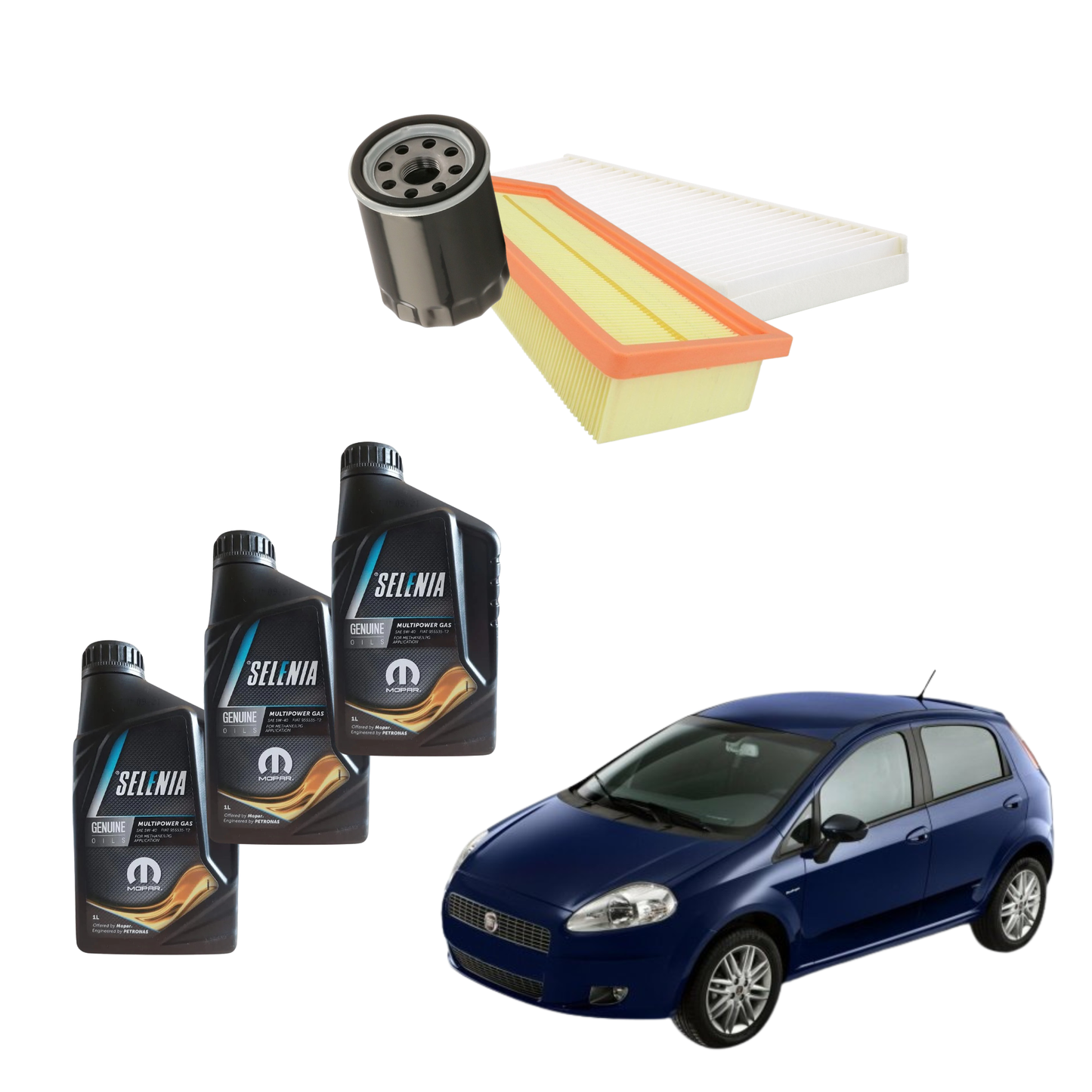 Kit Tagliando Fiat Grande Punto 1.2 Benzina | 3 Litri Olio + 3 Filtri