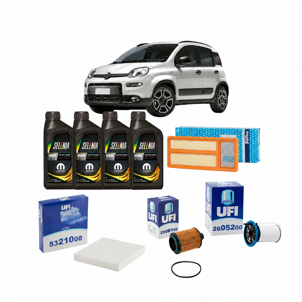Kit tagliando Fiat Panda 312 con filtri UFI e Purflux e olio Selenia 5W-30