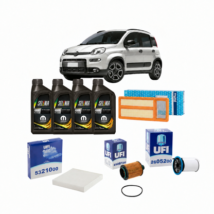 Kit tagliando Fiat Panda 312 con filtri UFI e Purflux e olio Selenia 5W-30