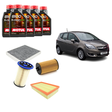 Kit Tagliando Completo Opel Meriva B 1.6 Benzina (2015) – Motul 8100 X-Clean EFE 5W-30 5L + 4 Filtri