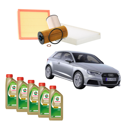 Kit Tagliando Audi A3 1.6 TDI | 4 Filtri + 5 Litri Olio Castrol 5W 30