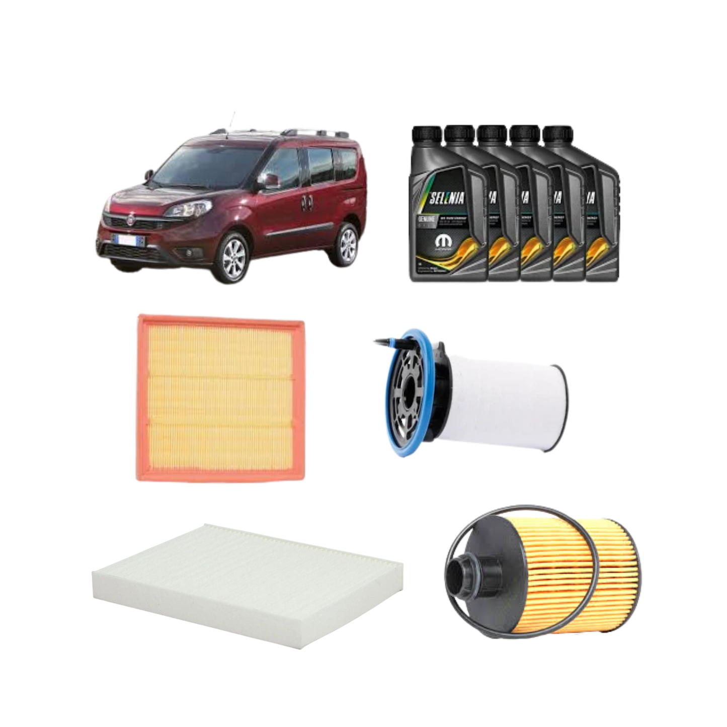 Kit Tagliando 4 Filtri + 5L Olio Selenia 5W-30 WR Pure Energy Per Fiat Doblo 1.6 D