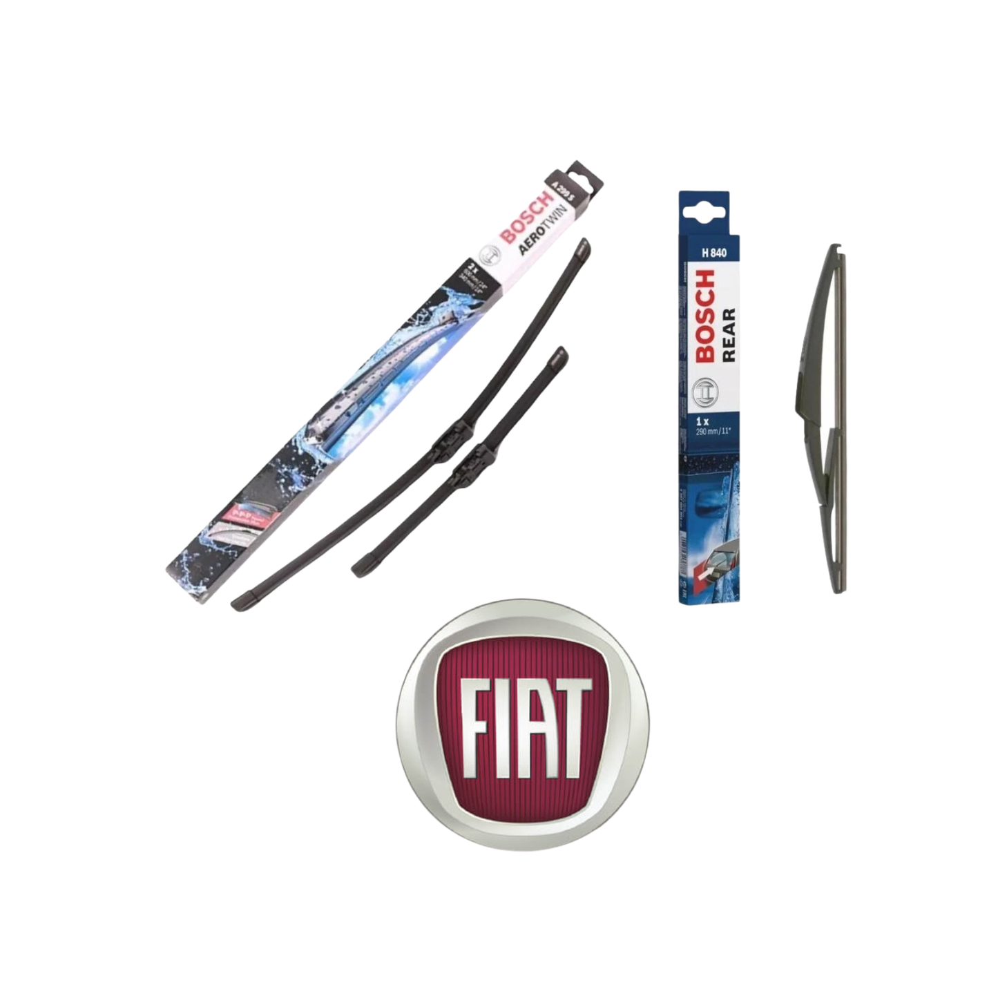 Kit Spazzole Tergicristallo Anteriori + Posteriori – Bosch Aerotwin – Compatibile Fiat