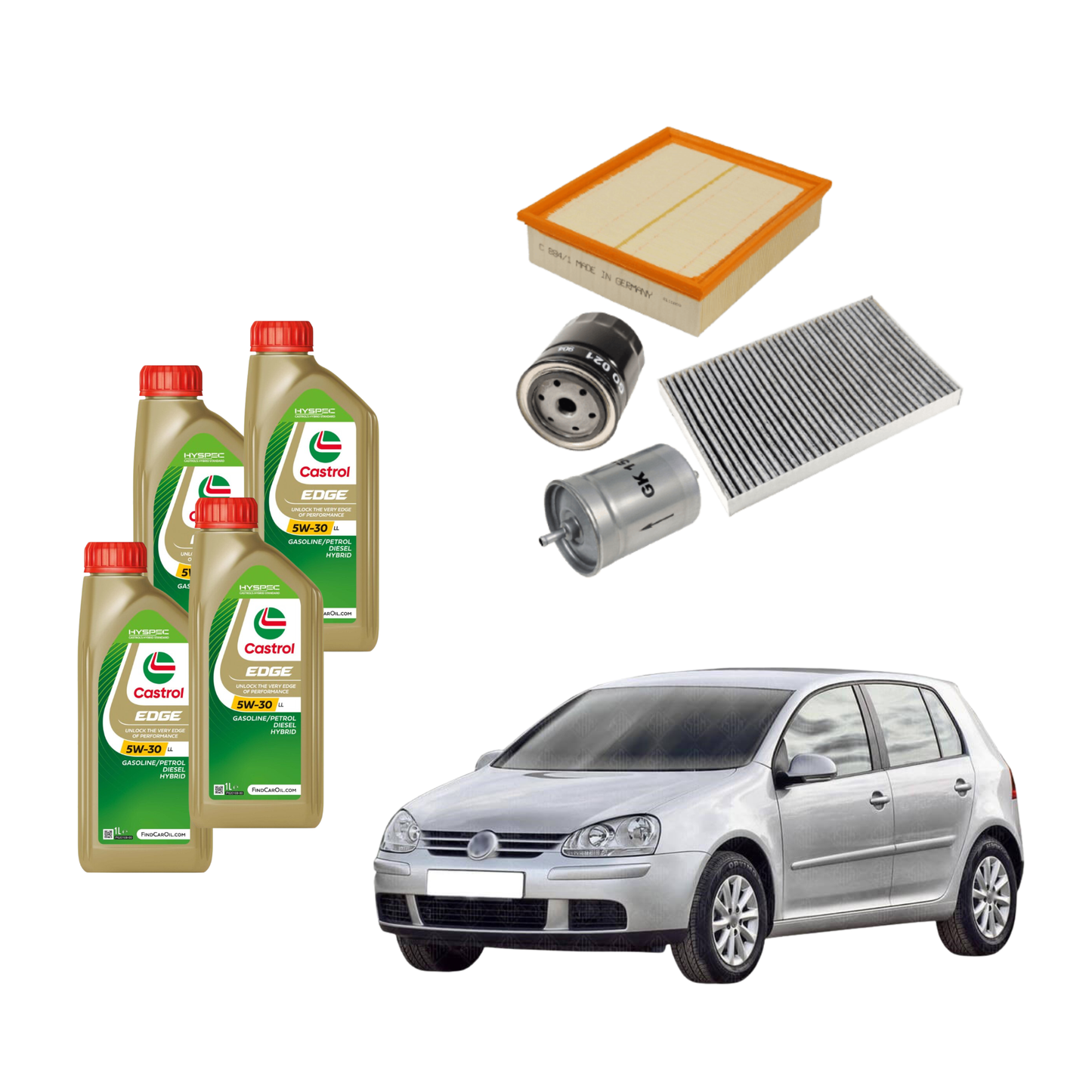 Kit Tagliando Golf V ( 2003 - 2009 ) | 4 Litri Olio Castrol 5W 30 + 4 Filtri