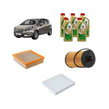 Kit Tagliando 3 Filtri + 5L Olio Castrol 5W-30 LL per Opel Meriva B