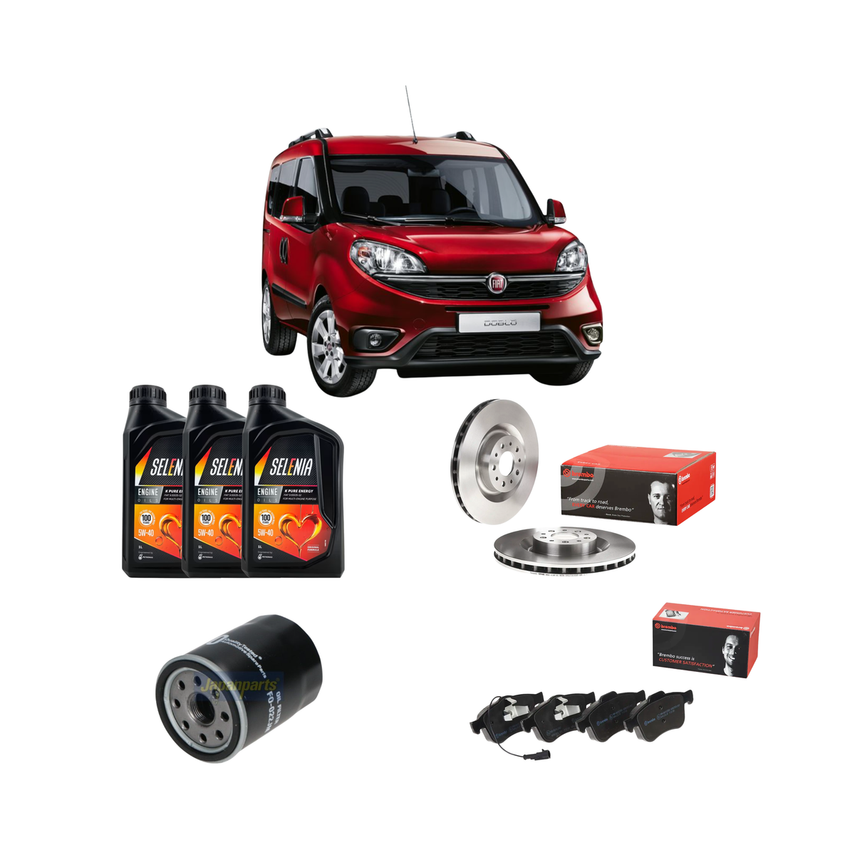 Kit Dischi + Pastiglie Brembo Ant. + Filtro Olio + Selenia K Pure Energy 5W-40 3L – Fiat Doblo