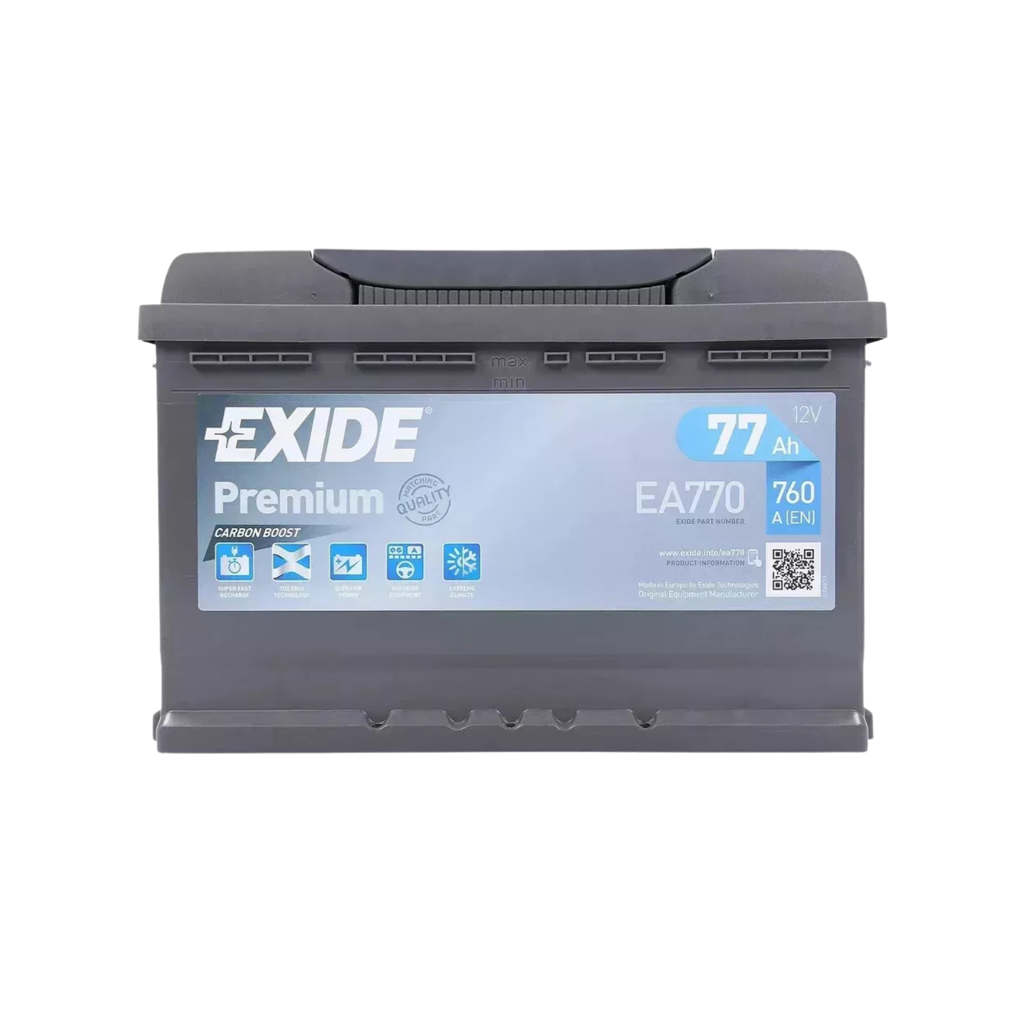 Accumulatore Auto Exide EA770 Premium Carbon Boost – 77Ah 760A 12V (+ Destra)